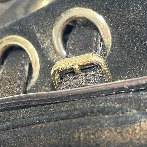 $1850 Jimmy Choo Black Bronze Suede Metallic Ramona Tote Shoulder Bag - Picture 8 of 15